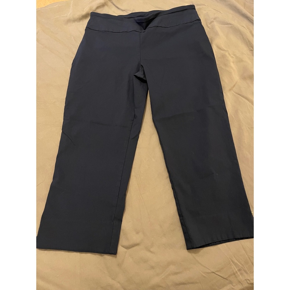Cato Classic Womens Navy Blue Straight Leg Cropped Dress Pants Gold Stud Size 10